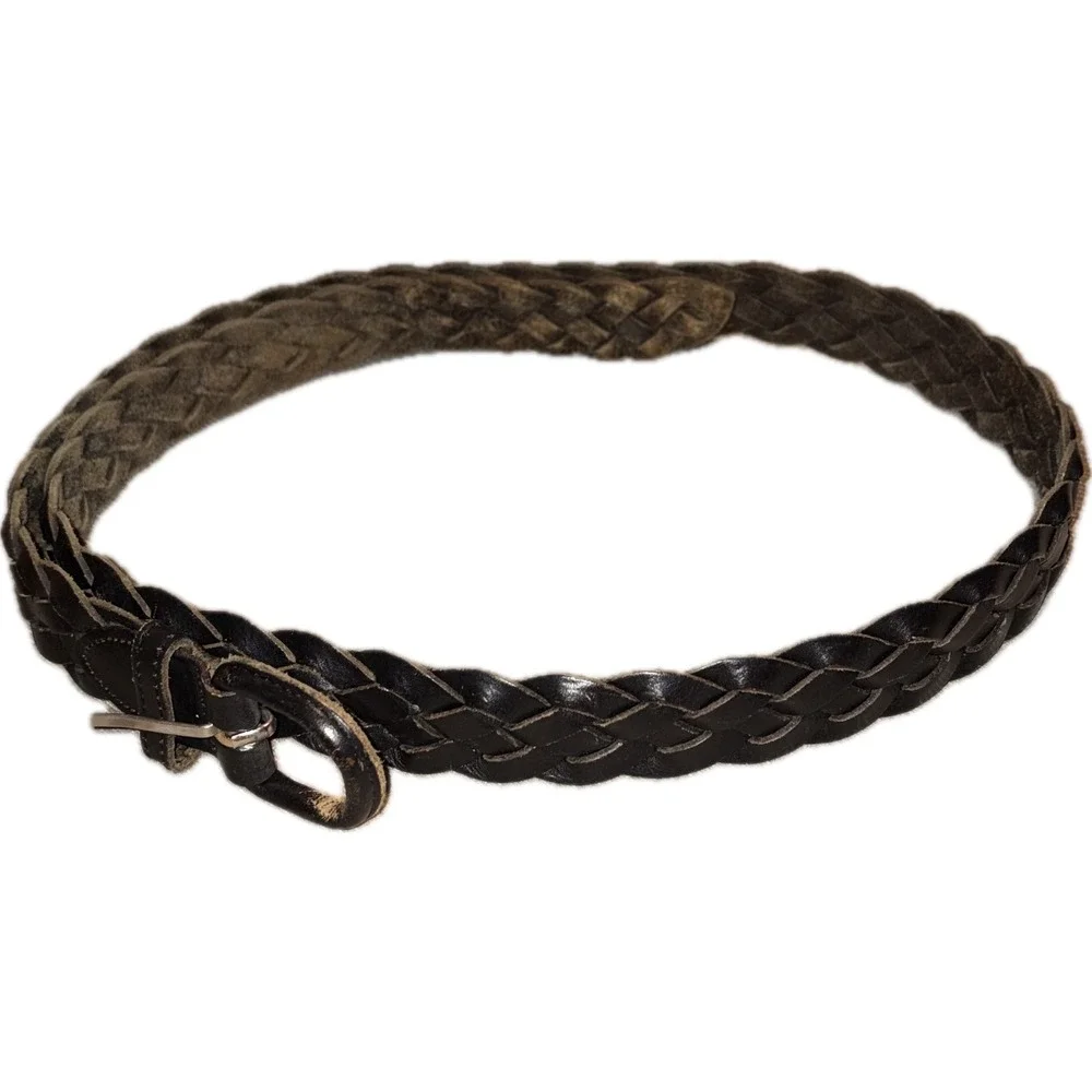 Vintage Braided Full Grain Cowhide Leather Belt Argentina Grunge Black 42